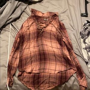Pink lace up flannel